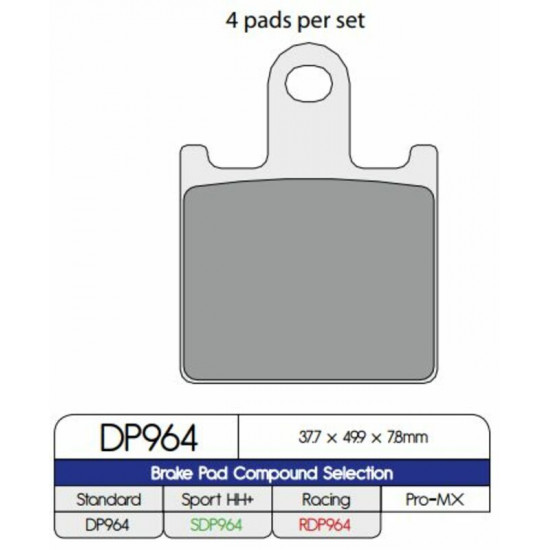 DP-Dunlopad μεταλλικά τακάκια DP964 για KAWASAKI ZZR 1400 ABS 06-15 / KAWASAKI GTR 1400 ABS 08-16 1 σετ για 1 δαγκάνα