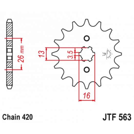 Εμπρόσθιο γρανάζι κίνησης μάρκας JT 12 δοντιών για Yamaha DT 50 MX (81 87) - JTF563.12