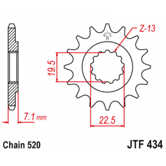 Εμπρόσθιο γρανάζι κίνησης μάρκας JT 13 δοντιών για Suzuki Intruder 250 (00 04) - JTF434.13