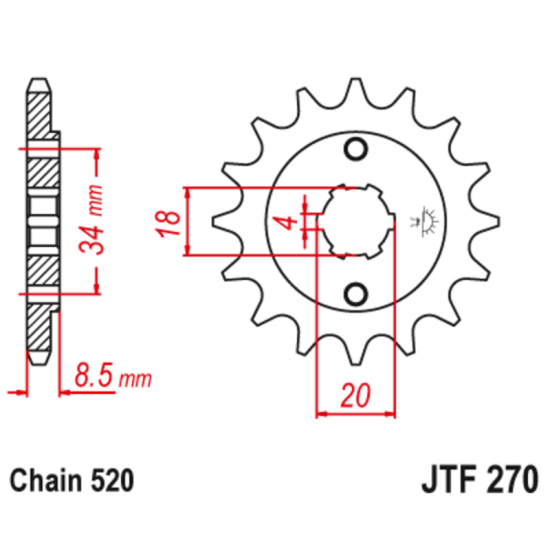Εμπρόσθιο γρανάζι κίνησης μάρκας JT 14 δοντιών για Honda Rebel 250 (87) - JTF270.14
