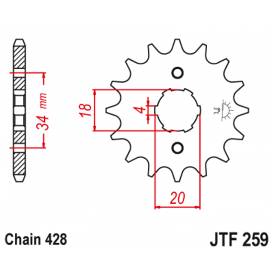 Εμπρόσθιο γρανάζι κίνησης μάρκας JT 15 δοντιών για Daelim Daystar 125 (00 03) - JTF259.15