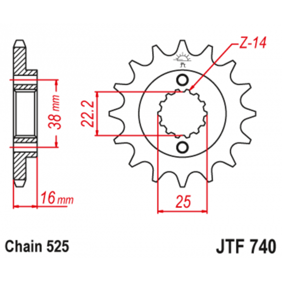 Εμπρόσθιο γρανάζι κίνησης μάρκας JT 15 δοντιών για Ducati DS 1000 Multistrada (03 04) - JTF740.15
