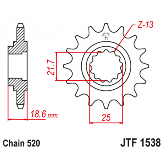 Εμπρόσθιο γρανάζι κίνησης μάρκας JT 15 δοντιών για Kawasaki Z 750 (04) - JTF1538.15