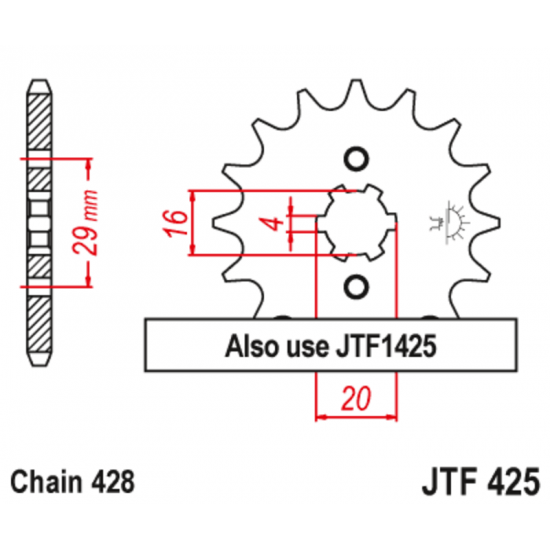 Εμπρόσθιο γρανάζι κίνησης μάρκας JT 16 δοντιών για Suzuki RG 80 (88 93) - JTF425.16