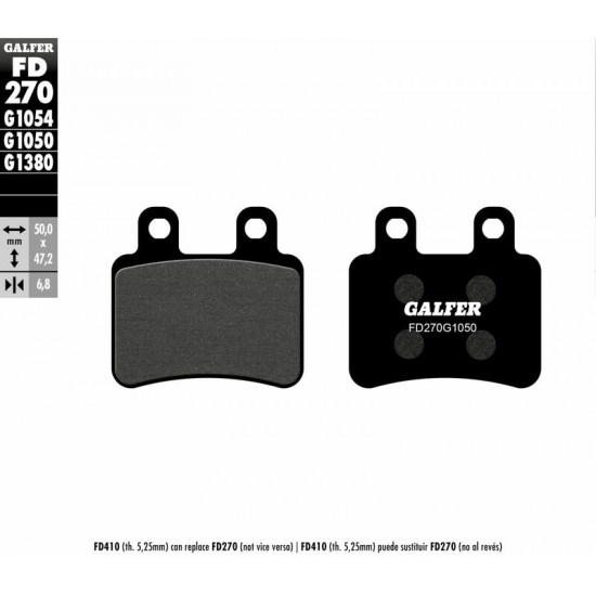 GALFER οργανικά τακάκια FD270G1050 για PEUGEOT SATELIS 125 COMPRESSOR K15 07-13 / DERBI SENDA 50 DRD R 06-13 1 σετ για 1 δαγκάνα