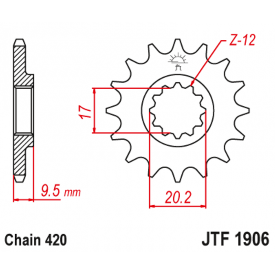 Γρανάζι κίνησης εμπρός JT 420 14 δόντια από ατσάλι - JTF1906.14