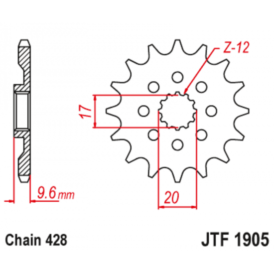 Γρανάζι κίνησης εμπρός JT 428 13 δόντια από ατσάλι - JTF1905.13