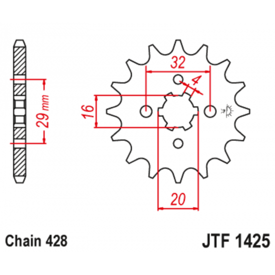 Γρανάζι κίνησης εμπρός JT 428 15 δόντια από ατσάλι - JTF1425.15