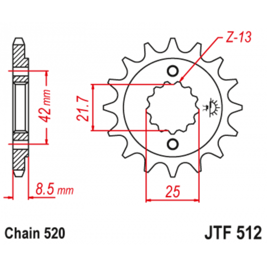 Γρανάζι κίνησης εμπρός JT 520 15 δόντια από ατσάλι με λάστιχο - JTF512.15RB