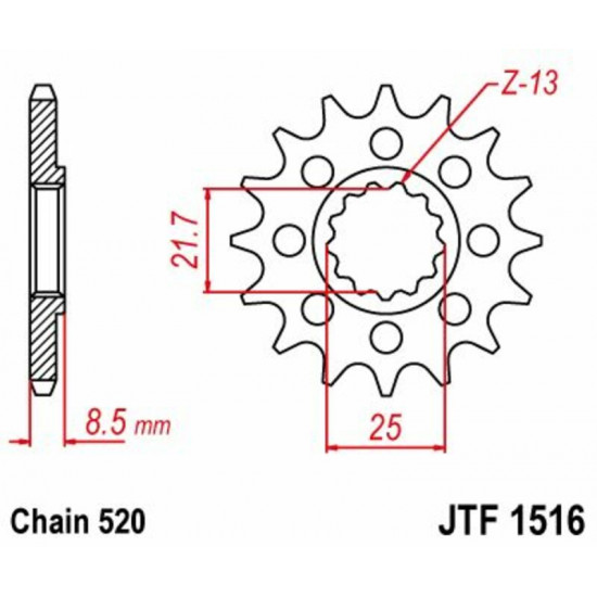 Γρανάζι κίνησης εμπρός JT 520 16 δόντια από ατσάλι - JTF1516.16
