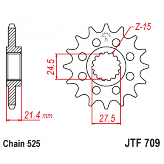 Γρανάζι κίνησης εμπρός JT 525 15 δόντια από ατσάλι - JTF709.15