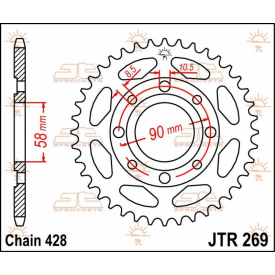Γρανάζι κίνησης πίσω JT 428 44 δόντια από ατσάλι - JTR269.44