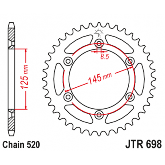 Γρανάζι κίνησης πίσω JT 520 βήμα 44 δόντια από ατσάλι - JTR698.44