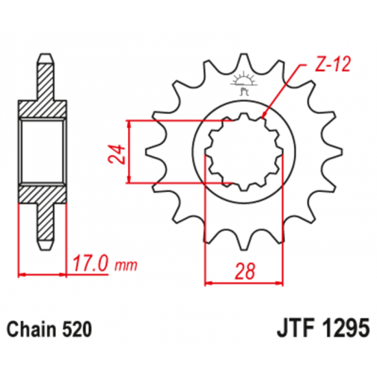 Γρανάζι μηχανής εμπρός JT 15 δοντιών για αλυσίδα βήματος 520 για Honda CBR600 - JTF1295.15