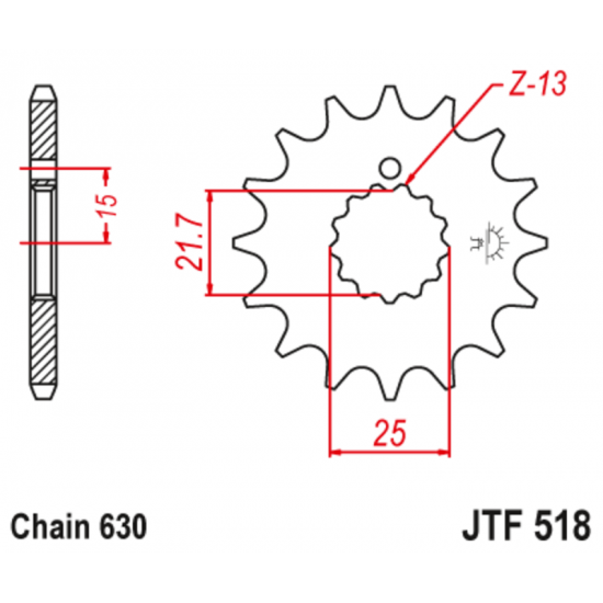Μπροστινό γρανάζι μηχανής JT 13 δοντιών για Suzuki και Kawasaki για αλυσίδα βήματος 630 - JTF518.13