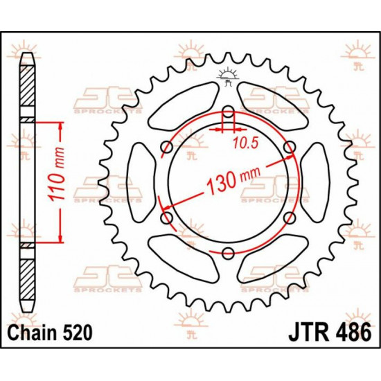 Πίσω γρανάζι κίνησης μάρκας JT 38 δοντιών για Kawasaki Eliminator 250 (91 03) - JTR486.38