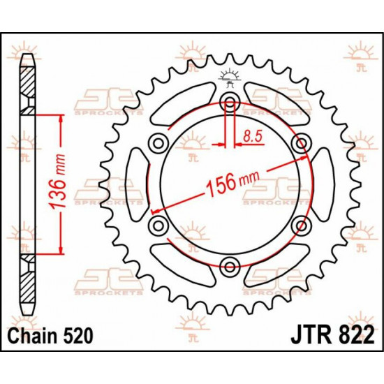 Πίσω γρανάζι κίνησης μάρκας JT 44 δοντιών για Husquarna TE 610 (00 04) - JTR822.44