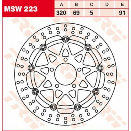 TRW δισκόπλακα στρογγυλή πλευστή 320mm MSW223 για SUZUKI GSX 1300 R 99-06 / SUZUKI GSX 1400 01-07 / SUZUKI GSX-R 600 97-03