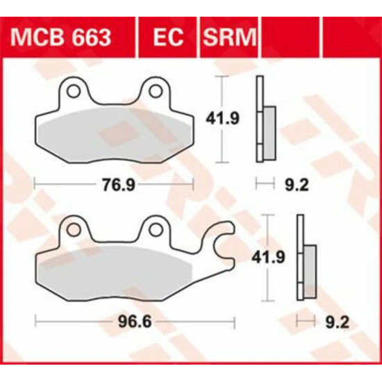 TRW οργανικά τακάκια MCB663EC για KYMCO QUANNON 125 07-16 / DAELIM S3 125 FI 10-16 1 σετ για 1 δαγκάνα