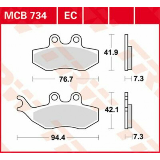 TRW οργανικά τακάκια MCB734EC για BETA RR 50 04-23 / GENERIC (KSR MOTO) TRIGGER 50 SM 06-17 1 σετ για 1 δαγκάνα